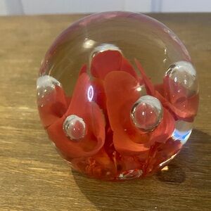 Joe St Clair Elegant coral/ burnt orange Glass Paperweight.